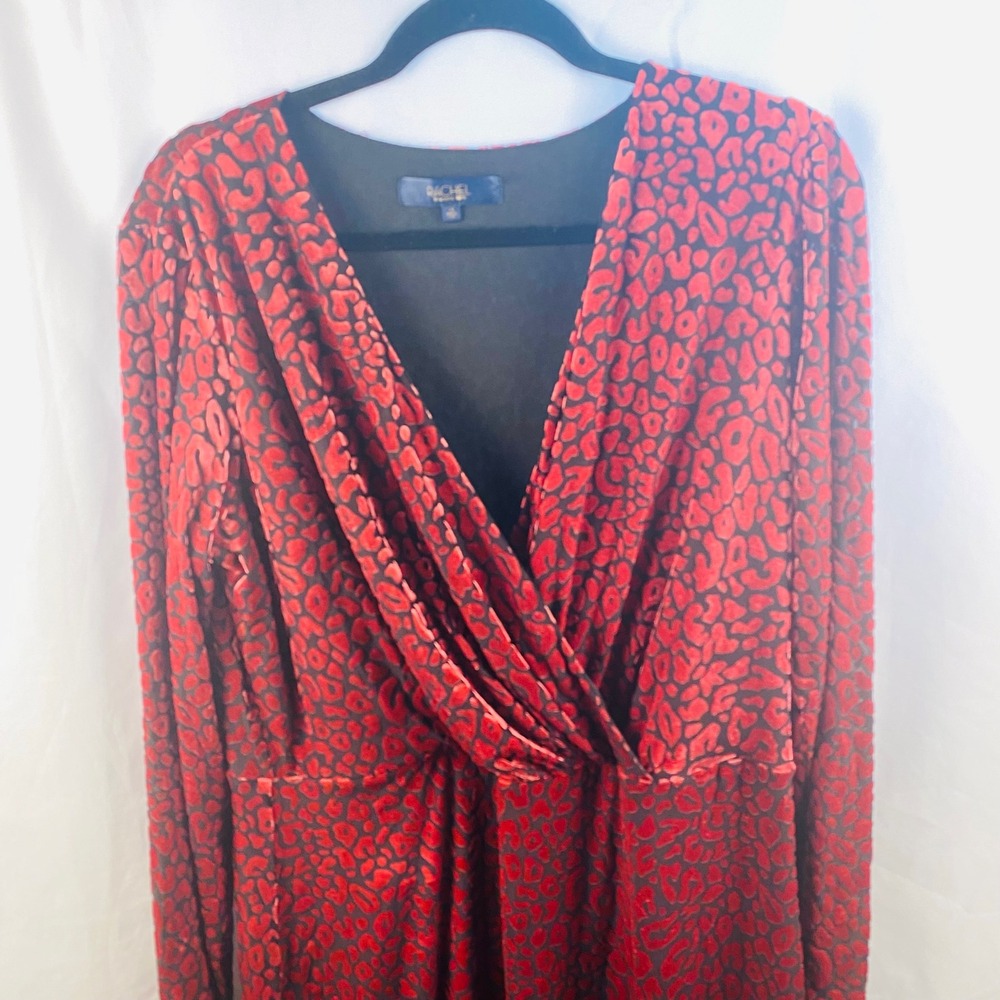 Rachel Roy Velvet Pink Black Leopard Print VNeck Sheath Dress Punk Whimsigoth 1X - Picture 4 of 10